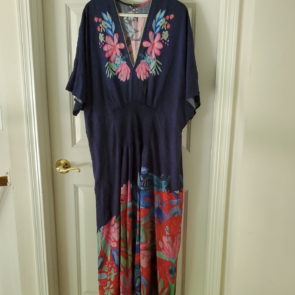 Anthropologie bl^nk London Floral Multicolor Dress with V-Neck Plus One Size